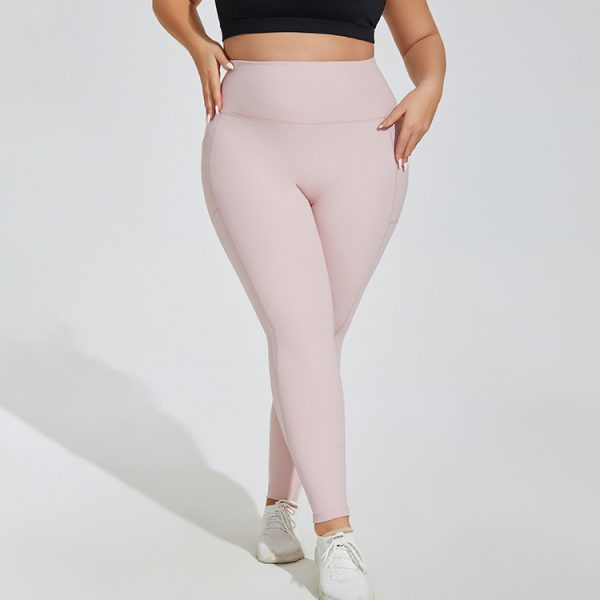 Plus Size High-Waist Sports Trousers with Pocket & Peach Lift