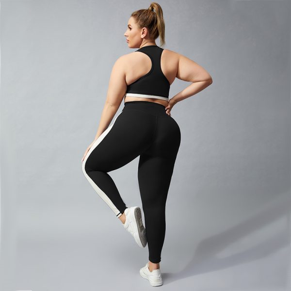 Plus Size Contrast Color Sports Bra & Fitness Pants Set - Image 2