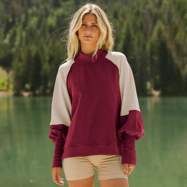 Women’s Contrast Color Lantern Sleeve Sweater - Image 3