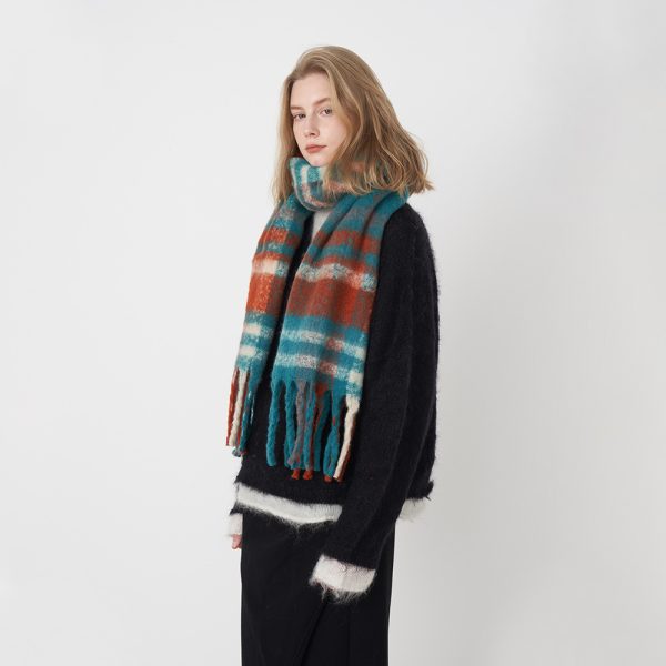 Women’s Cashmere Plaid Tassel Scarf - Soft Warm Mohair Shawl - Image 4