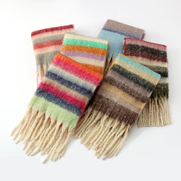 Women’s Thickened Braid Scarf, Striped Circle Yarn Shawl for Autumn Winter - Image 2