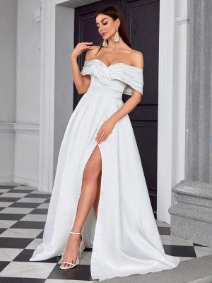 Off-Shoulder Backless Evening Dress – Sexy Slit Formal Gown