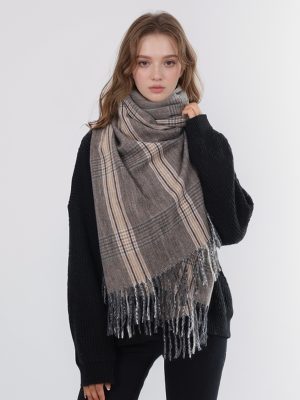 Women’s Thin Barbed Fringe Plaid Vintage Scarf for Winter