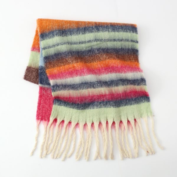 Women’s Thickened Braid Scarf, Striped Circle Yarn Shawl for Autumn Winter