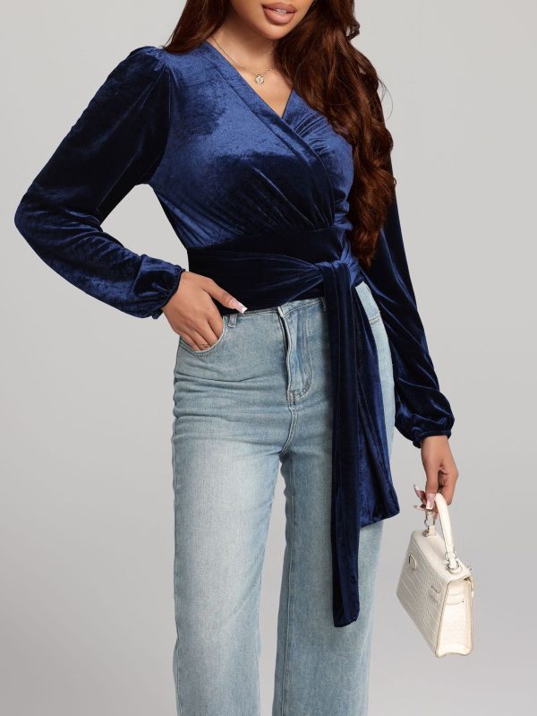 Autumn Winter Deep V Plunge Strap Pleuche Bottoming Shirt Top - Image 2