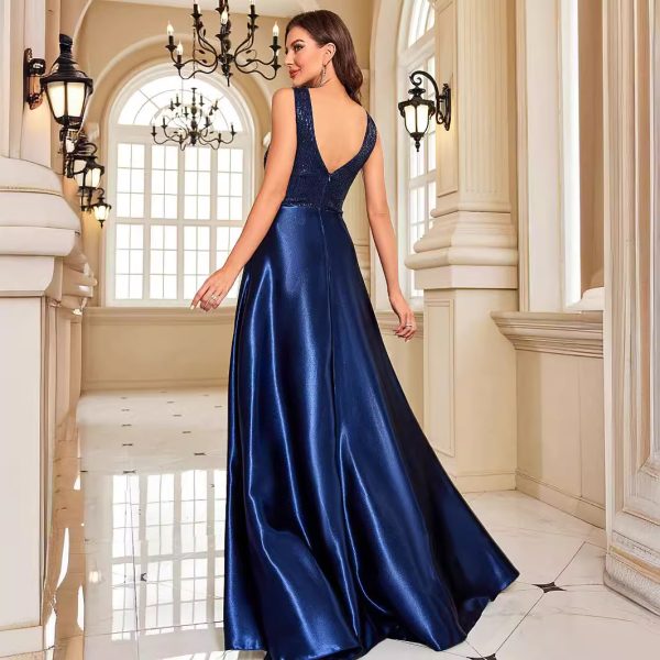 Deep V Plunge Sequin Fishtail Backless Bridesmaid Evening Dress - Image 2