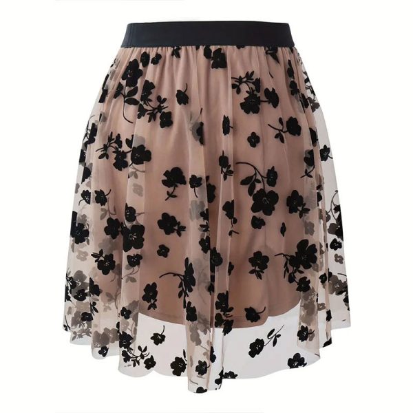 Spring Flocking Net Yarn Floral A-Line Swing Short Skirt - Image 2