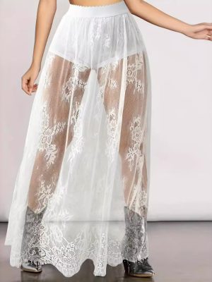 Summer Dark Gothic Lace See-Through Sexy Maxi Skirt Dress