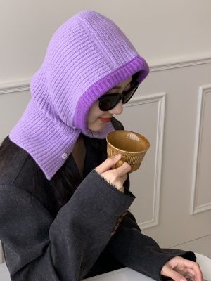 Women’s Button Stitching Balaclava Scarf Hat for Winter