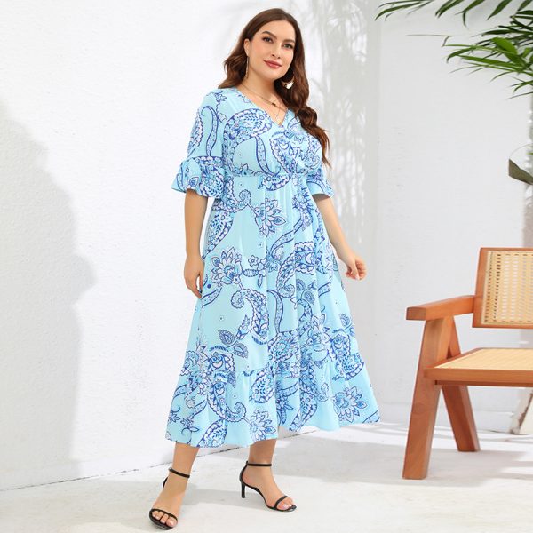 Paisley Print Bell Sleeve Long Beach Dress – Seaside Holiday Maxi Dress - Image 5