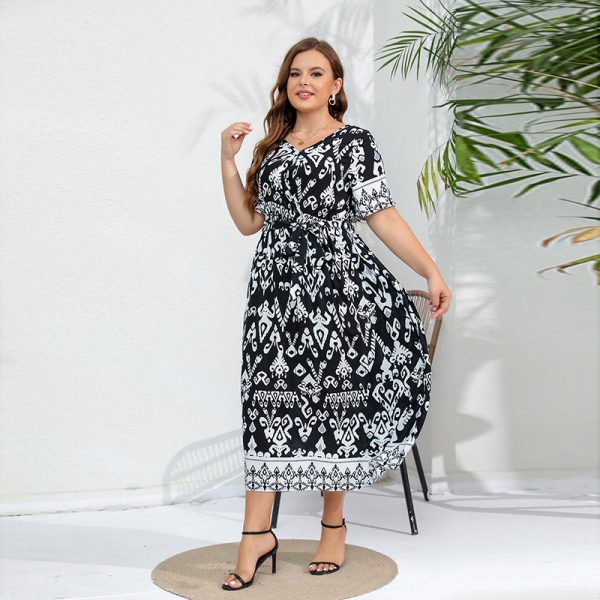 Plus Size Elegant V-Neck Dress with Elastic Waist - Image 6