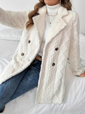 Double-Sided Plush Mid-Length Double-Breasted Suit Collar Cardigan Coat for Women