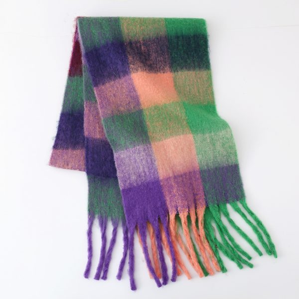 Women’s Thick Cashmere Striped Plaid Scarf - Warm Tassel Neck Warmer