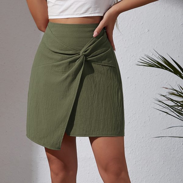 Women’s High-Waist Cotton Linen Twisted Asymmetric Skirt