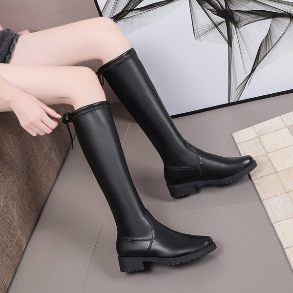 Flat Bottom Stretch Chunky Heel Slingback Knight Boots - Image 2