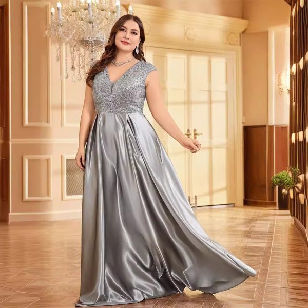 Plus Size V-Neck Fishtail Cocktail Evening Dress - Image 4