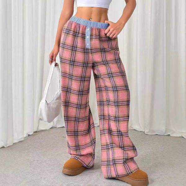 Millennium Sexy Sweet Plaid Color Block Waist Straight Leg Trousers