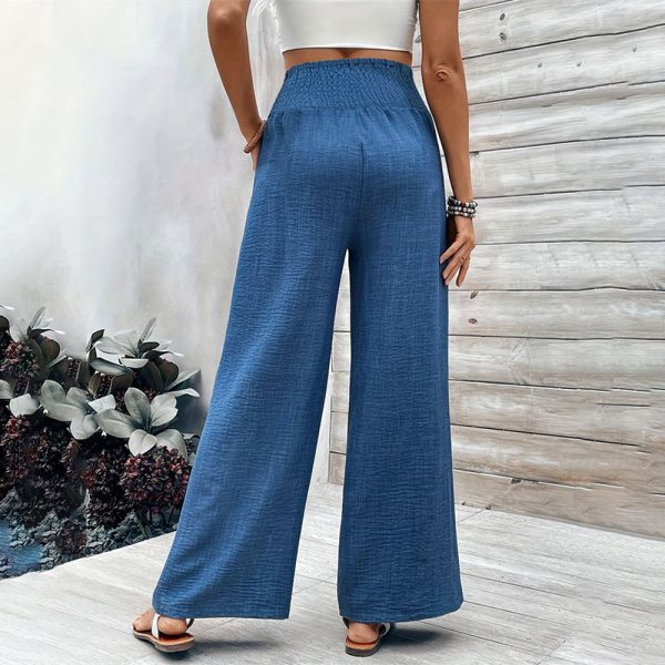 Women High Waist Smocking Elastic Waist Loose Wide Leg Pants - Image 3