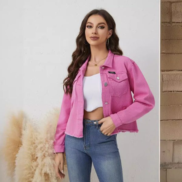 Women’s Pink Slimming Short Denim Coat – Fashionable Spring Jacket - Image 3