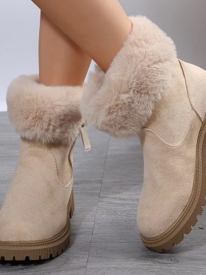 Women’s Mid Calf Snow Boots with Fur and Side Zipper