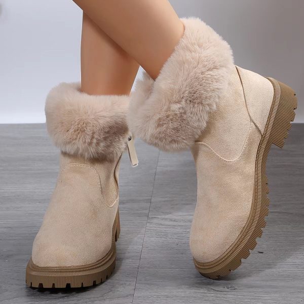 Women's Mid Calf Snow Boots with Fur and Side Zipper