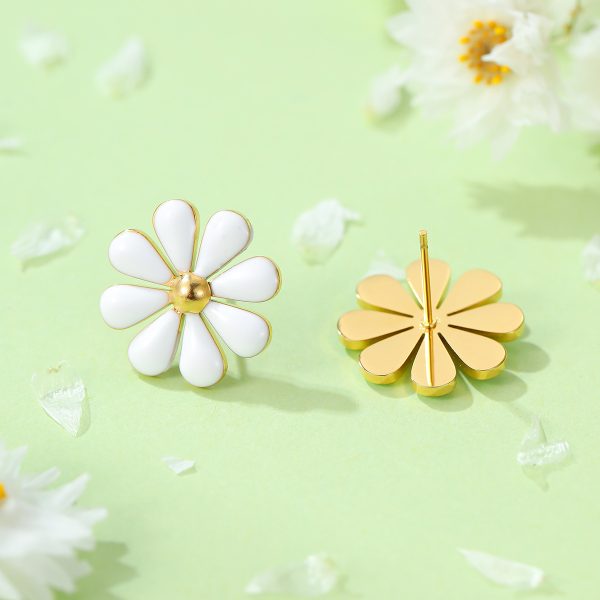 Summer Fresh Little Daisy Drop Titanium Steel Earrings - Image 2