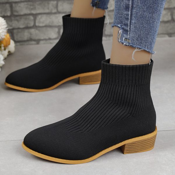 Women’s Pointed Toe Chunky Heel Martin Boots with Mesh - Image 3