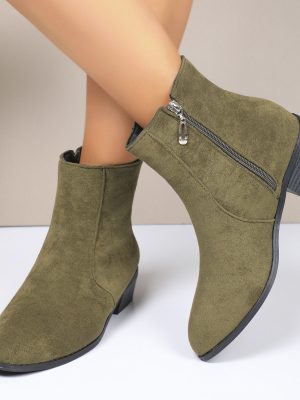 Thick Heel British Side Zip Ankle Boots