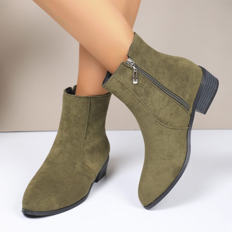 Thick Heel British Side Zip Ankle Boots