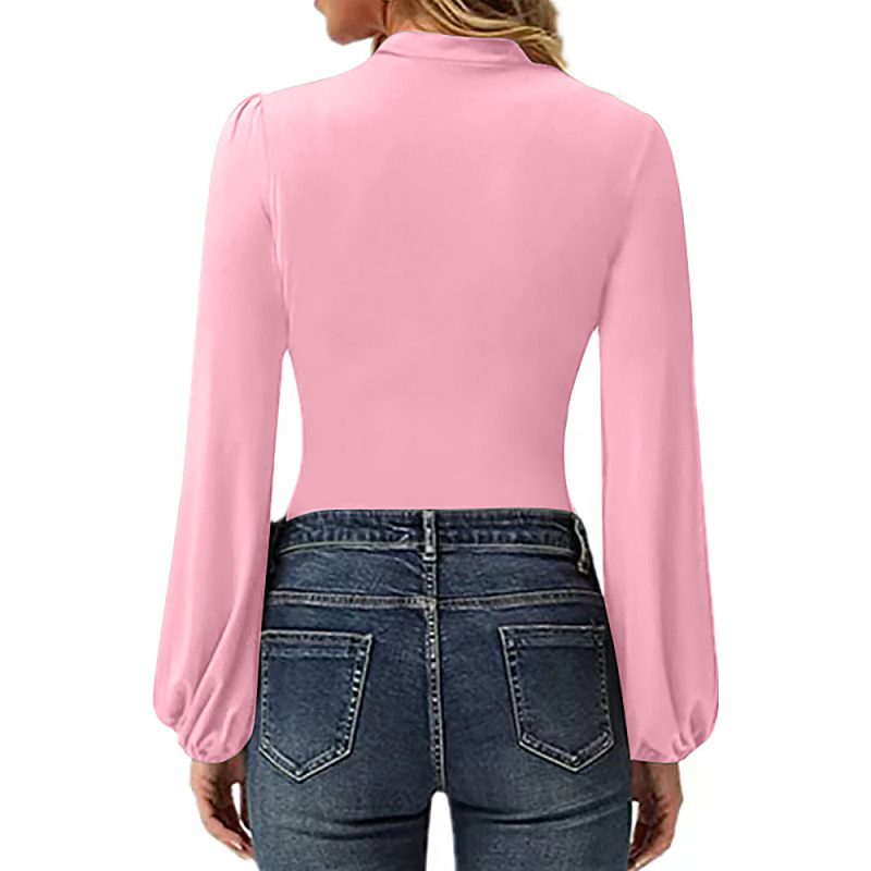 Women’s Autumn Winter Thermal Pleated Lantern Sleeve Slim Top - Image 2