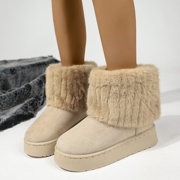 Thick Bottom Furry Round Toe Snow Boots with Cotton Padding - Image 3