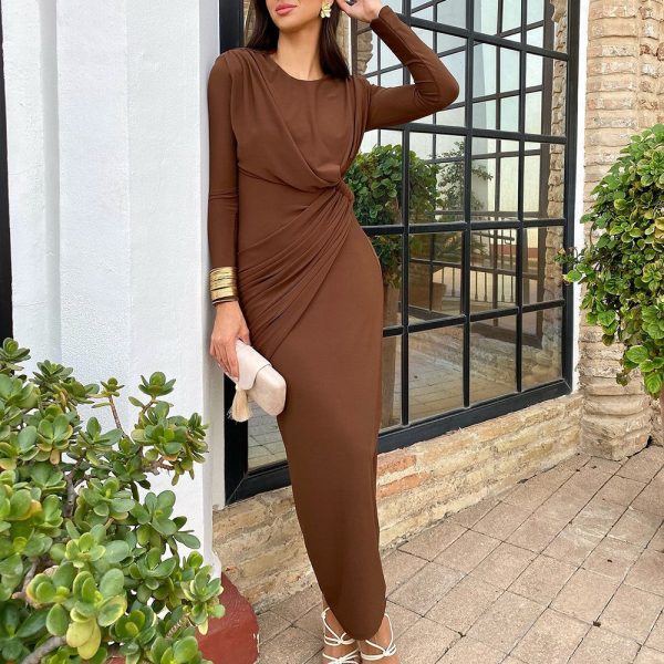 Fall Solid Color Sheath Dress - Women’s Elegant Slim Fit - Image 2