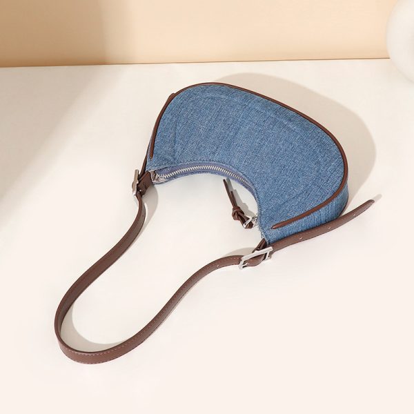 Denim Crescent Handbag Trendy Comfortable Shoulder Bag for Women - Image 3