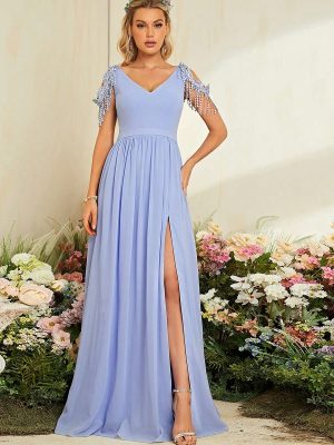 Elegant V-Neck Evening Dress with Slit – Sexy Prom, Party & Wedding Dress