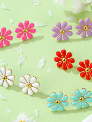 Summer Fresh Little Daisy Drop Titanium Steel Earrings