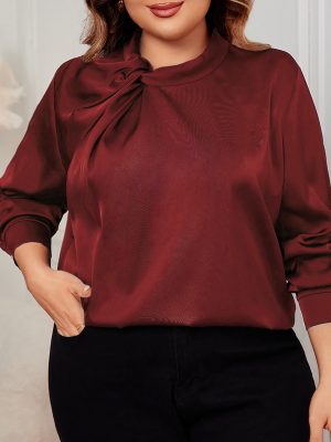 Plus Size Solid Color Loose Long Sleeve Shirt for Women