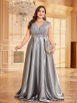 Plus Size V-Neck Fishtail Cocktail Evening Dress