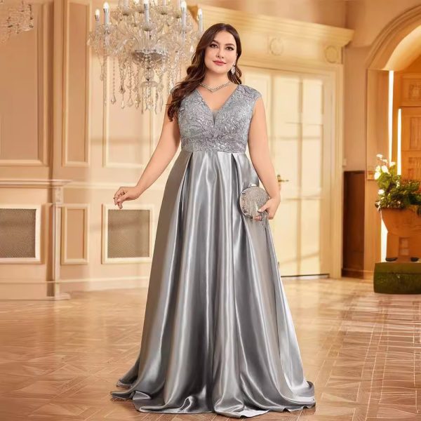 Plus Size V-Neck Fishtail Cocktail Evening Dress