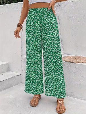 Spring Summer High Waist Floral Print Loose Wide Leg Trousers