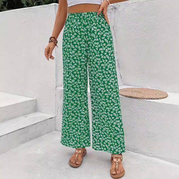 Spring Summer High Waist Floral Print Loose Wide Leg Trousers