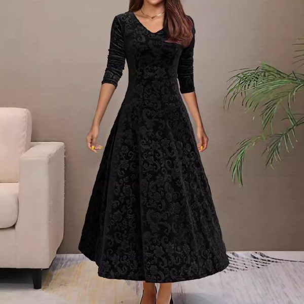 Autumn Winter Plus Size Mid-Length Pleuche Dress for Women