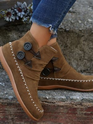 Women’s Suede Round Toe Retro Ankle Boots