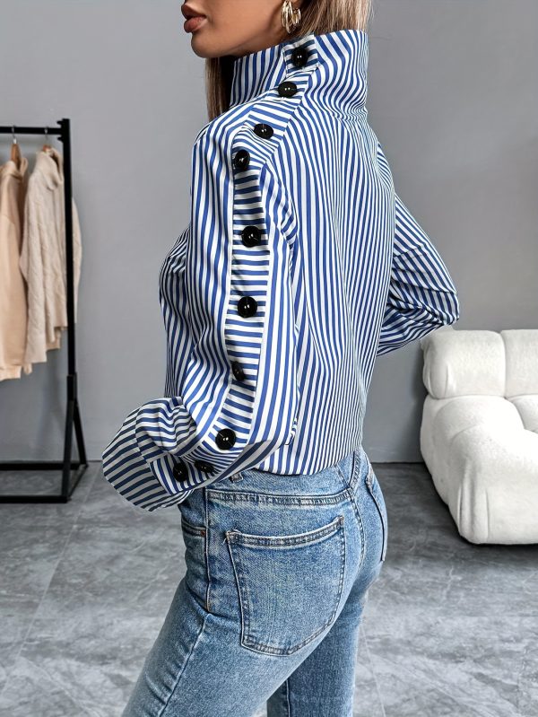 Women’s Turtleneck Striped Shirt Top - Image 2