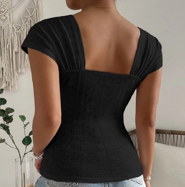 Women’s Summer Square Collar Backless Slim Fit Short Sleeve T-shirt - Image 2