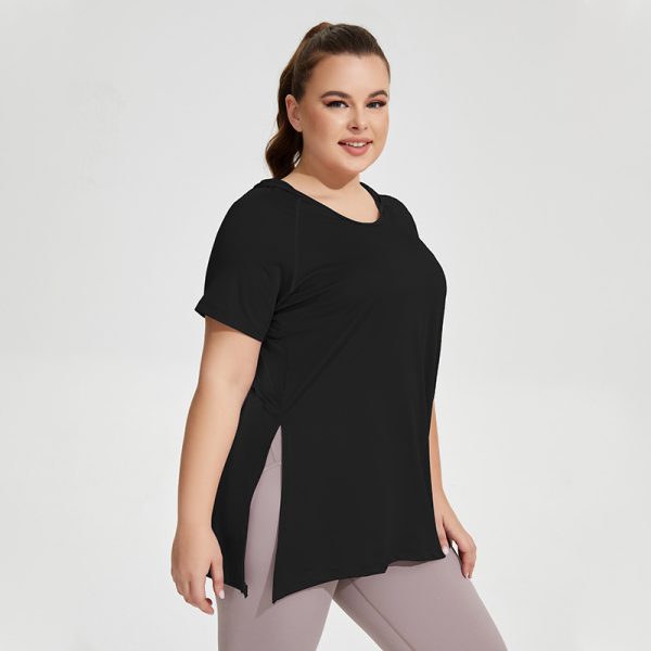 Plus Size Slim Fit Hooded Short Sleeve Fitness Yoga Jacket - Image 2