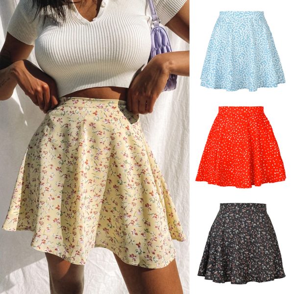 Floral High-Waist Umbrella Chiffon Printed Short Skirt