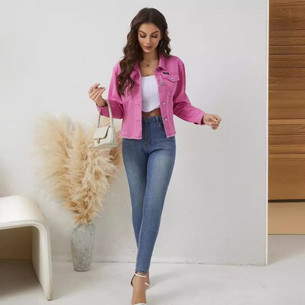 Women’s Pink Slimming Short Denim Coat – Fashionable Spring Jacket - Image 4