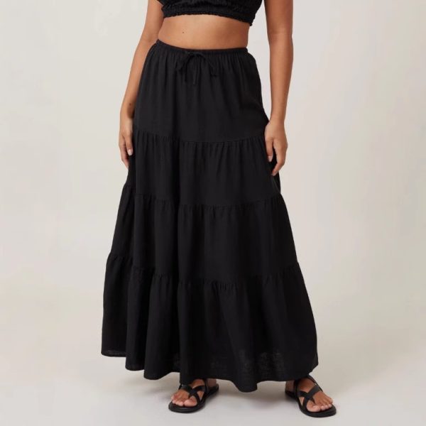 Women’s High-Waist Elastic Lace-Up Patchwork Swing Maxi Skirt - Image 2