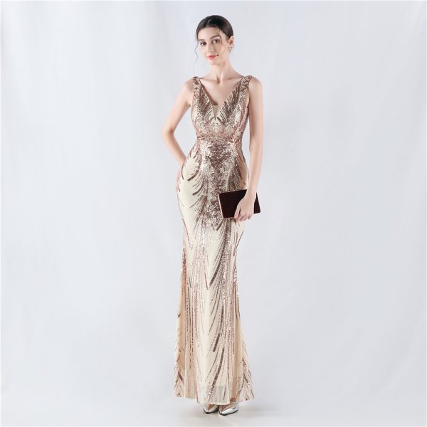 Floral Sequin Beaded Evening Dress with Cloak - Image 6