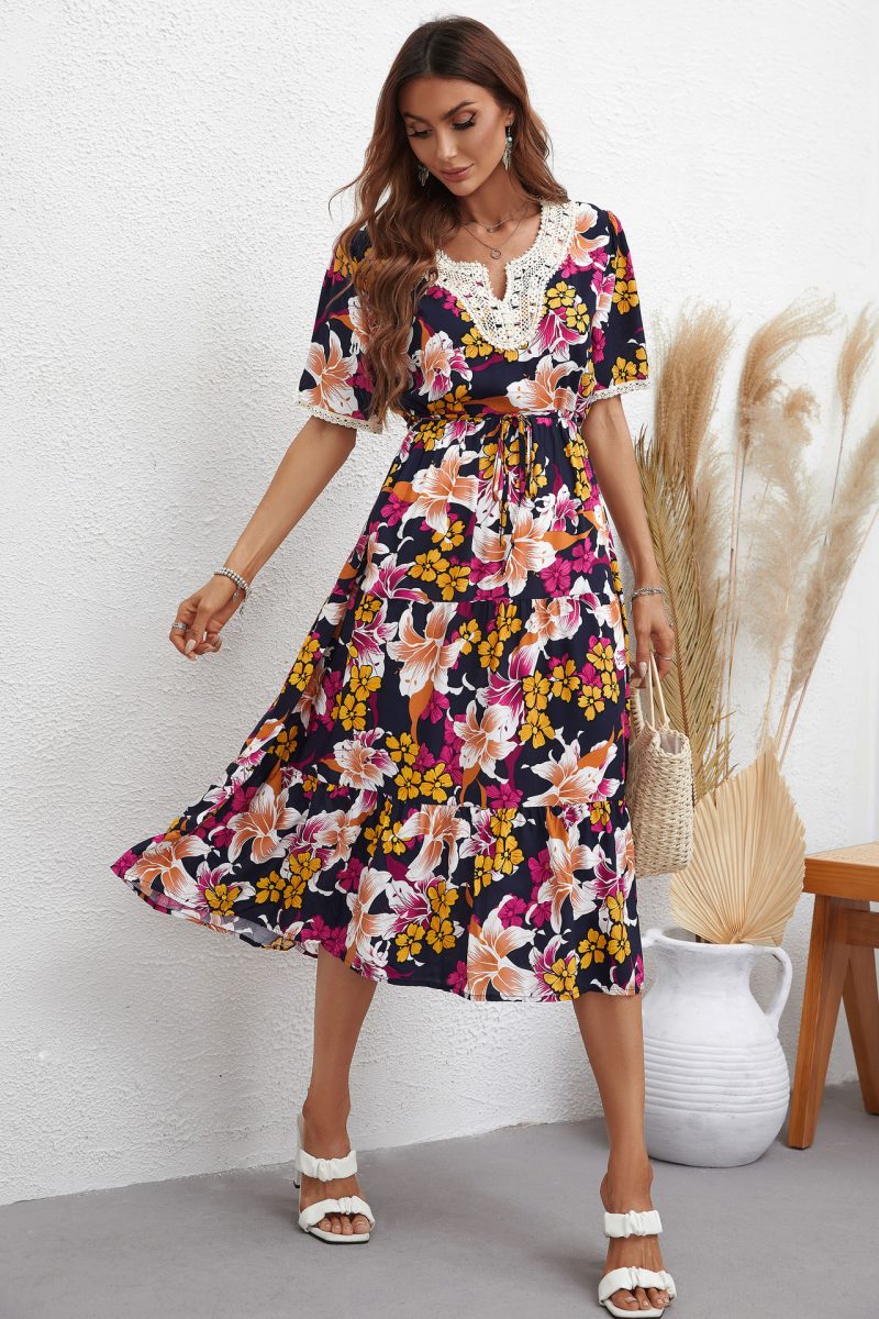 Women's Floral Print Short Sleeve Dress - Fresh Summer Dress - Image 4